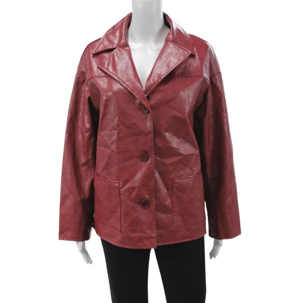 Reclaimed Vintage Womens Red Button Long Sleeve 90s Viscose Jacket Size 4